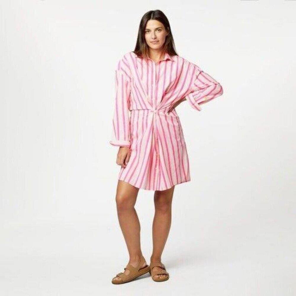 Kerri Rosenthal Lilli Shirt Mini Dress Cotton Poplin Striped L